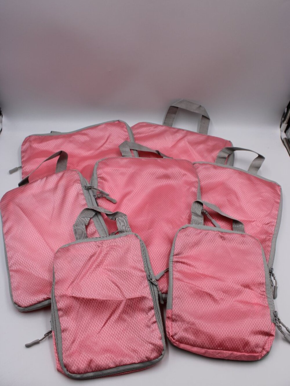 Travel Storage Bags Set Luggage Packing Cubes Organizer Pink Gray Set of 7